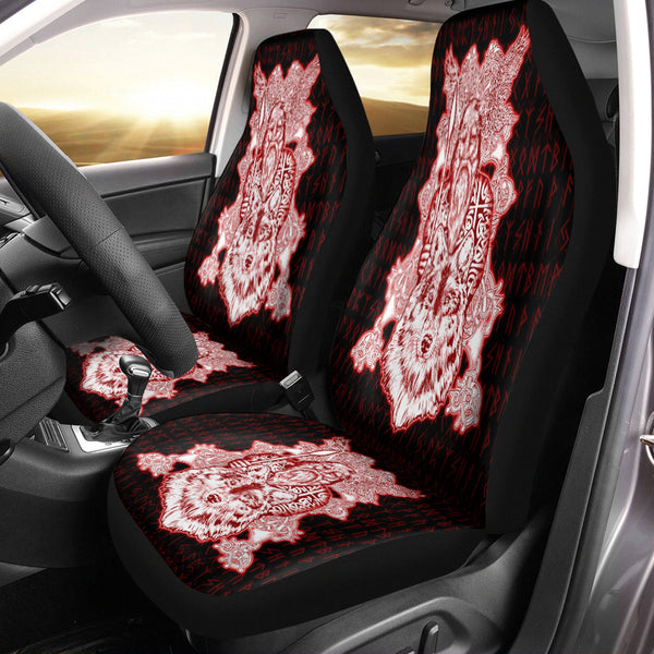 Viking Car Seat Cover Odin Wolf Viking Set Red