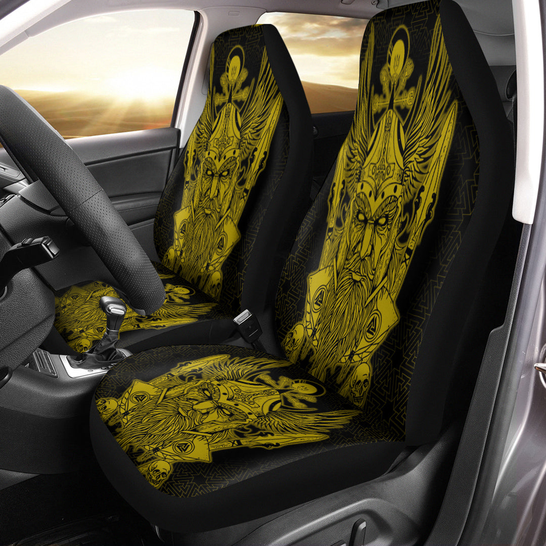 Viking Car Seat Cover Odin And Raven Gold