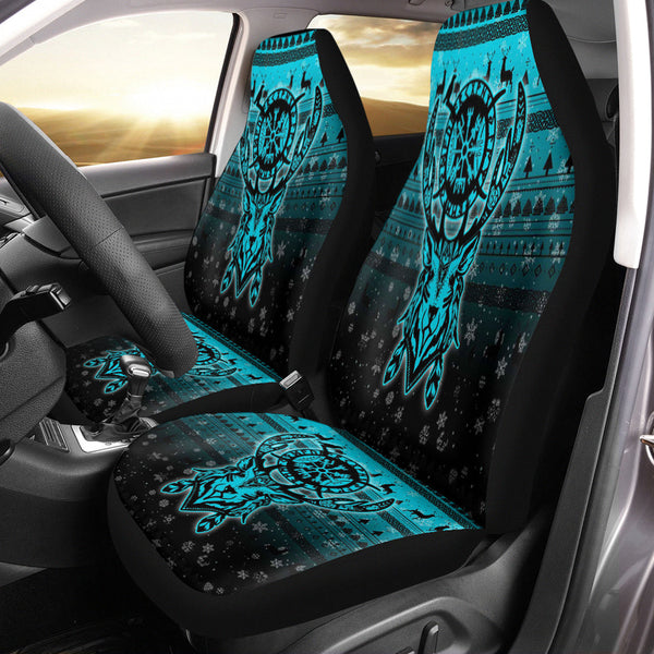 Viking Car Seat Cover Viking Reindeer Vegvisir Cyan