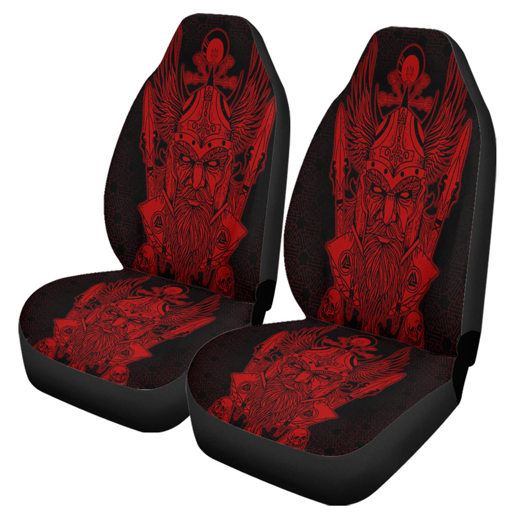 Viking Car Seat Cover Odin And Raven Red Ver02