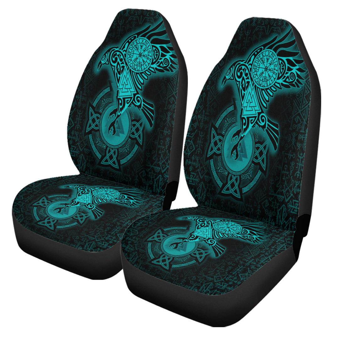 Viking Car Seat Cover Celtic Raven Turquoise