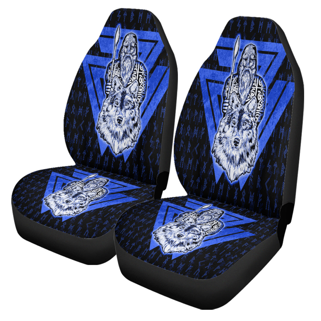 Viking Car Seat Cover Viking Odin Wolf Blue