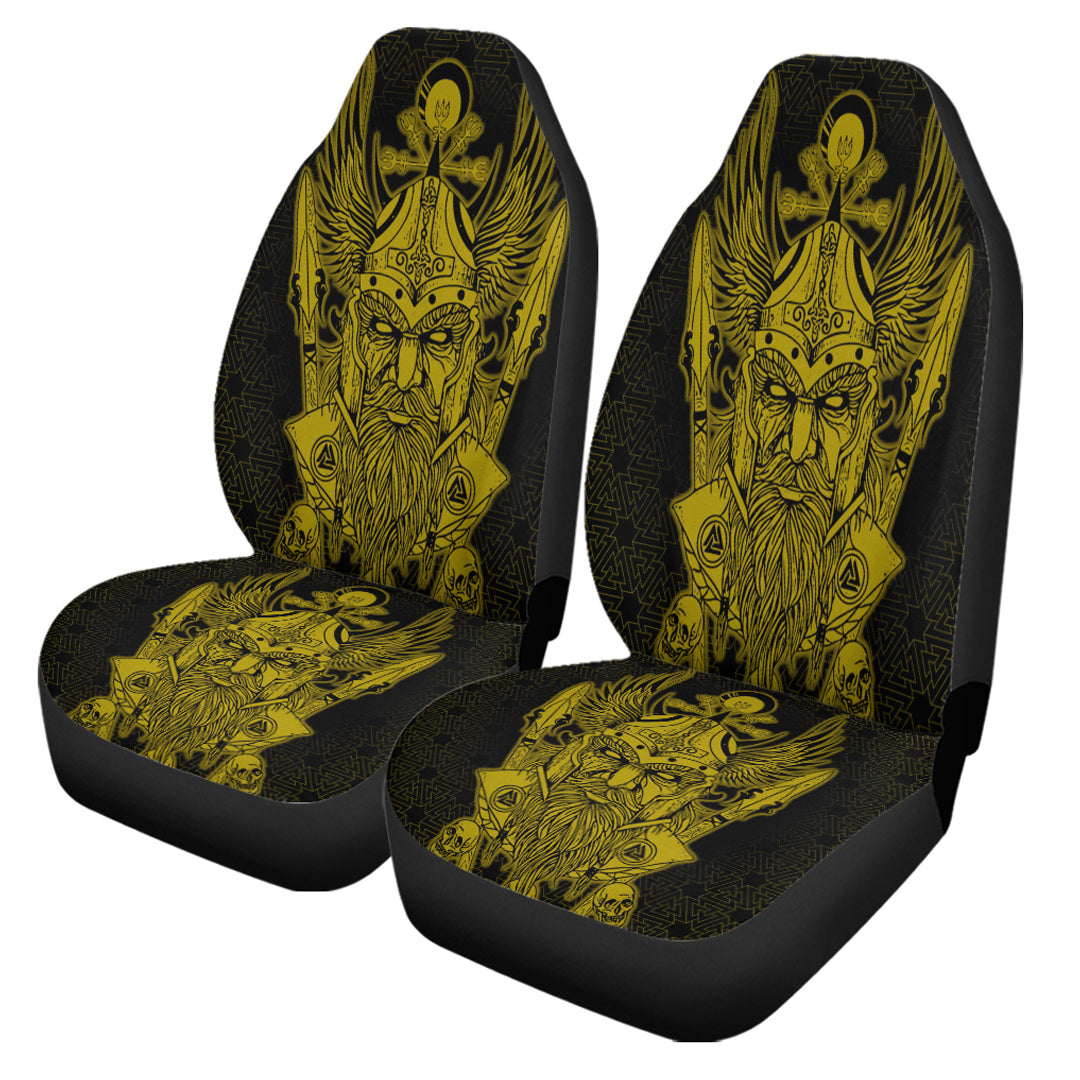 Viking Car Seat Cover Odin And Raven Gold