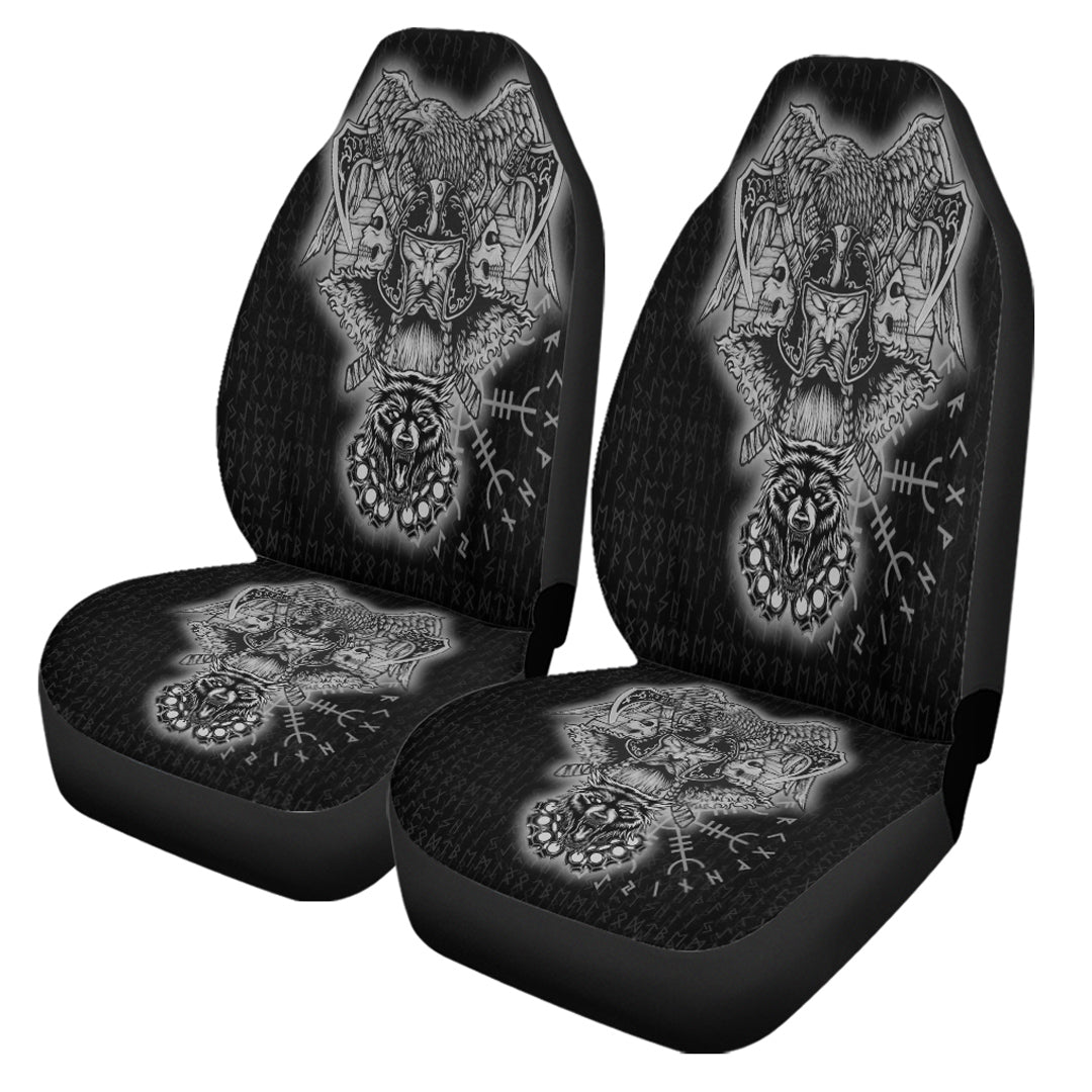 Viking Car Seat Cover Odin And Raven Wolf