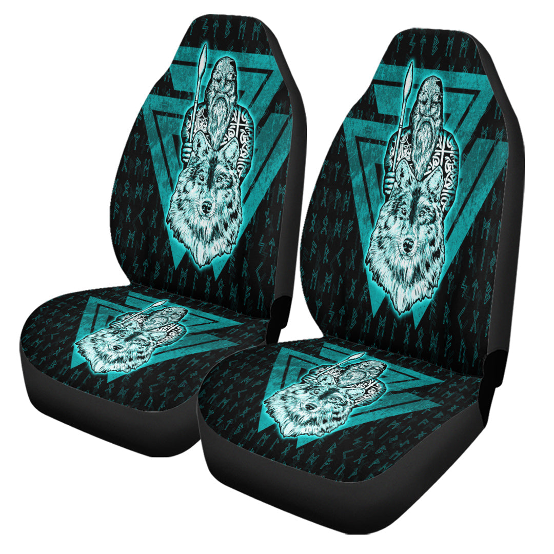 Viking Car Seat Cover Viking Odin Wolf Turquoise