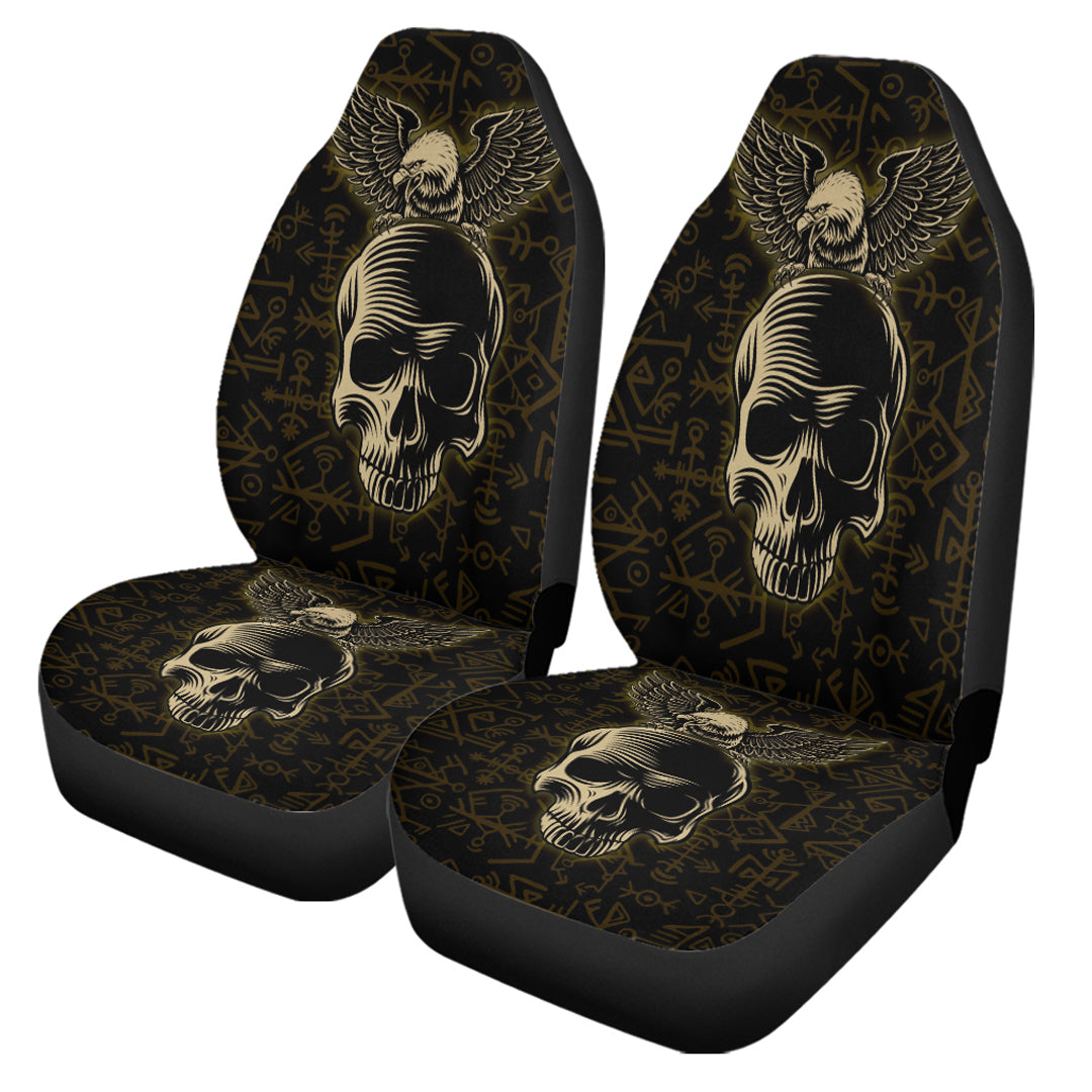 Viking Car Seat Cover Raven And Skull Style