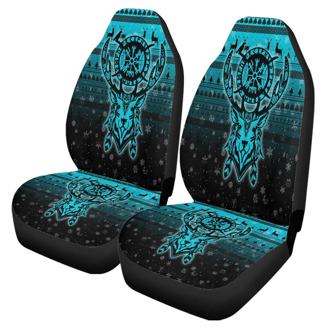 Viking Car Seat Cover Viking Reindeer Vegvisir Cyan