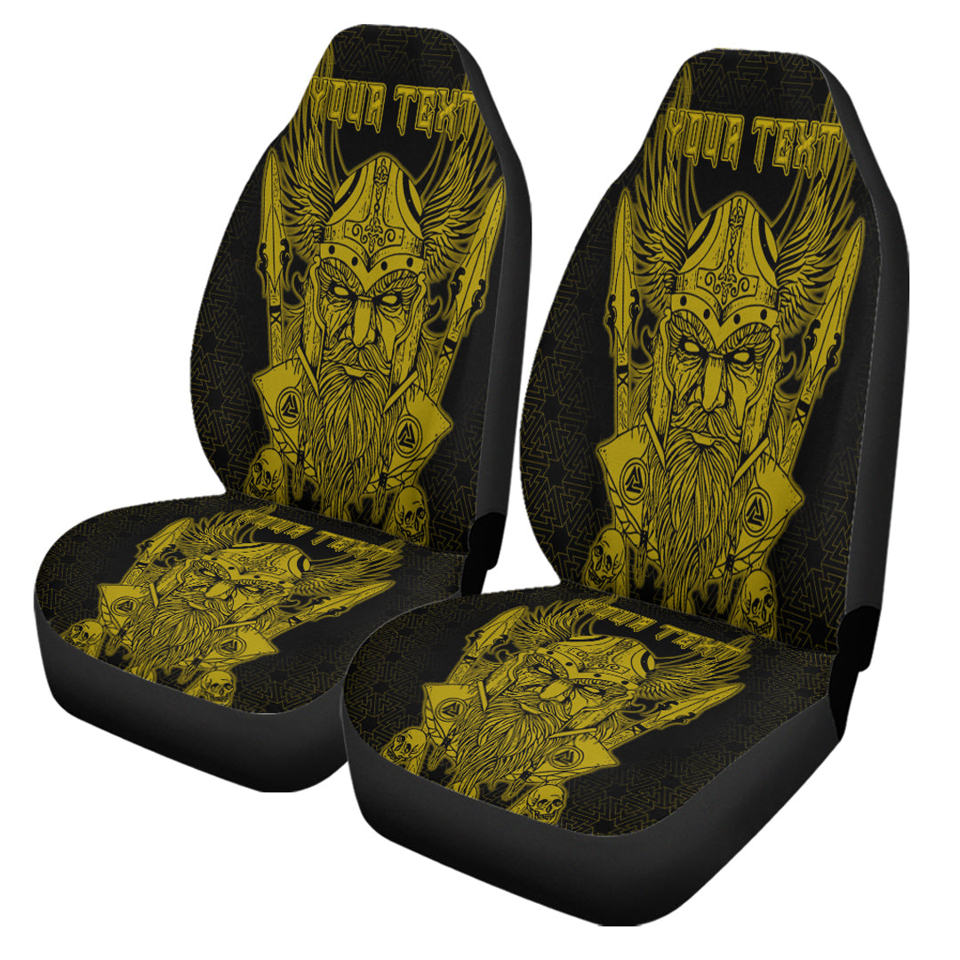 Viking Car Seat Cover Odin And Raven Gold Text