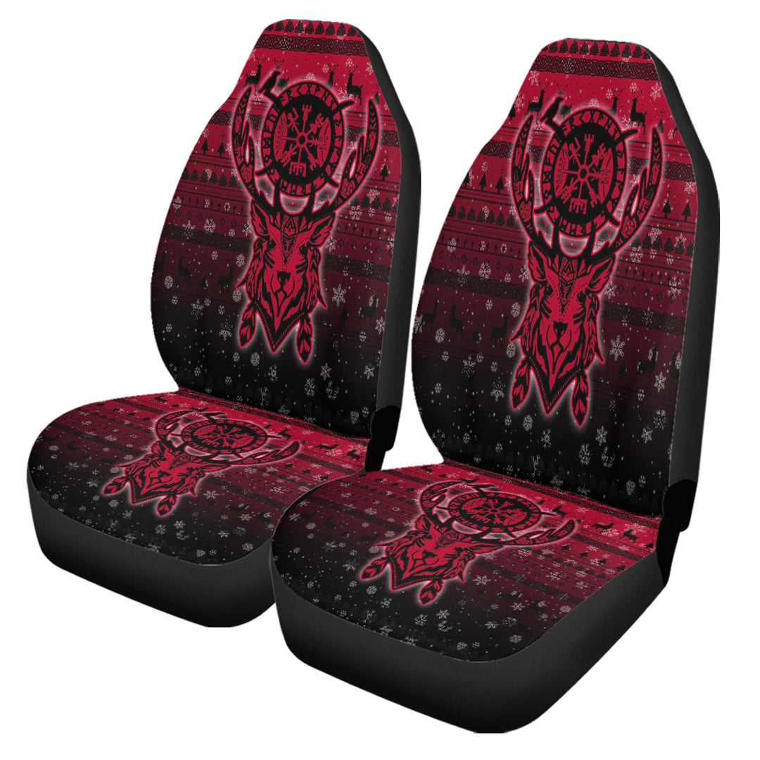 Viking Car Seat Cover Viking Reindeer Vegvisir Red