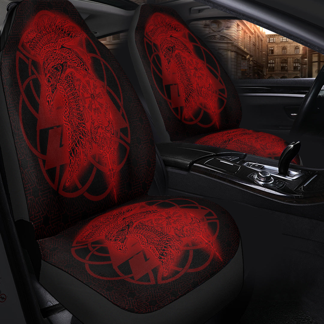 Viking Car Seat Cover Raven Valknut Red