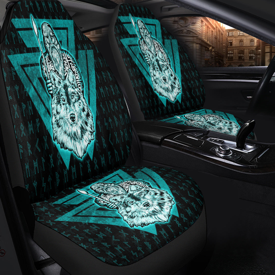 Viking Car Seat Cover Viking Odin Wolf Turquoise