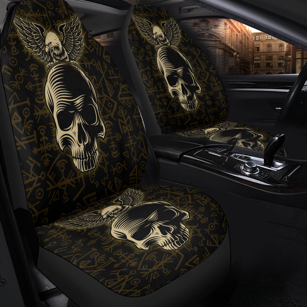 Viking Car Seat Cover Raven And Skull Style