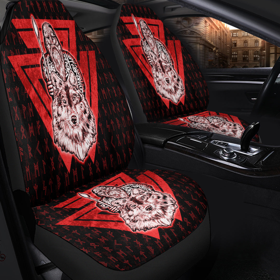 Viking Car Seat Cover Viking Odin Wolf Red