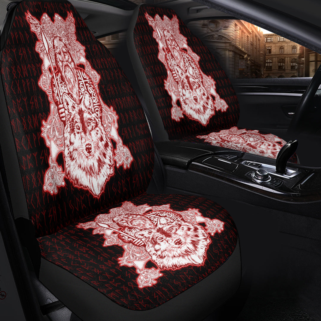 Viking Car Seat Cover Odin Wolf Viking Set Red