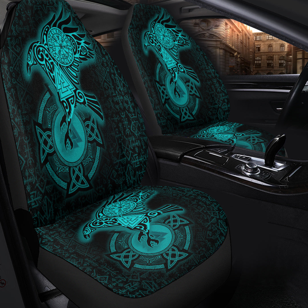 Viking Car Seat Cover Celtic Raven Turquoise