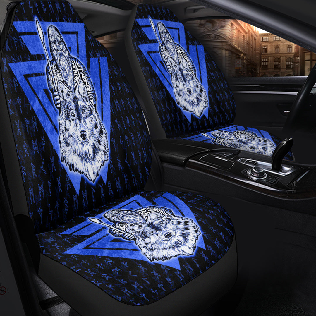 Viking Car Seat Cover Viking Odin Wolf Blue