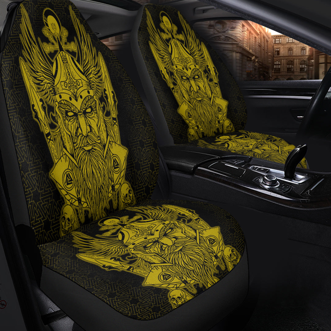 Viking Car Seat Cover Odin And Raven Gold