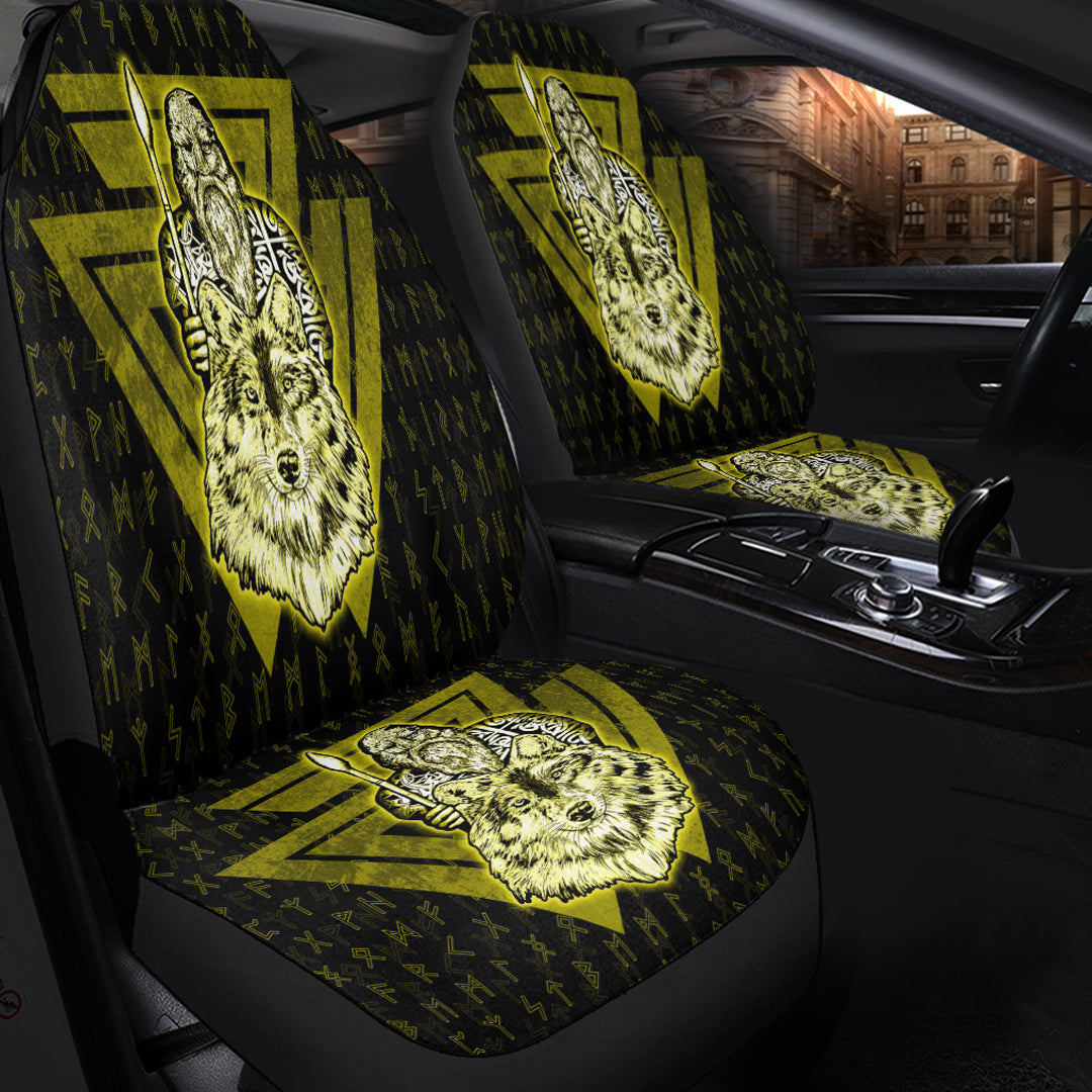 Viking Car Seat Cover Viking Odin Wolf Gold