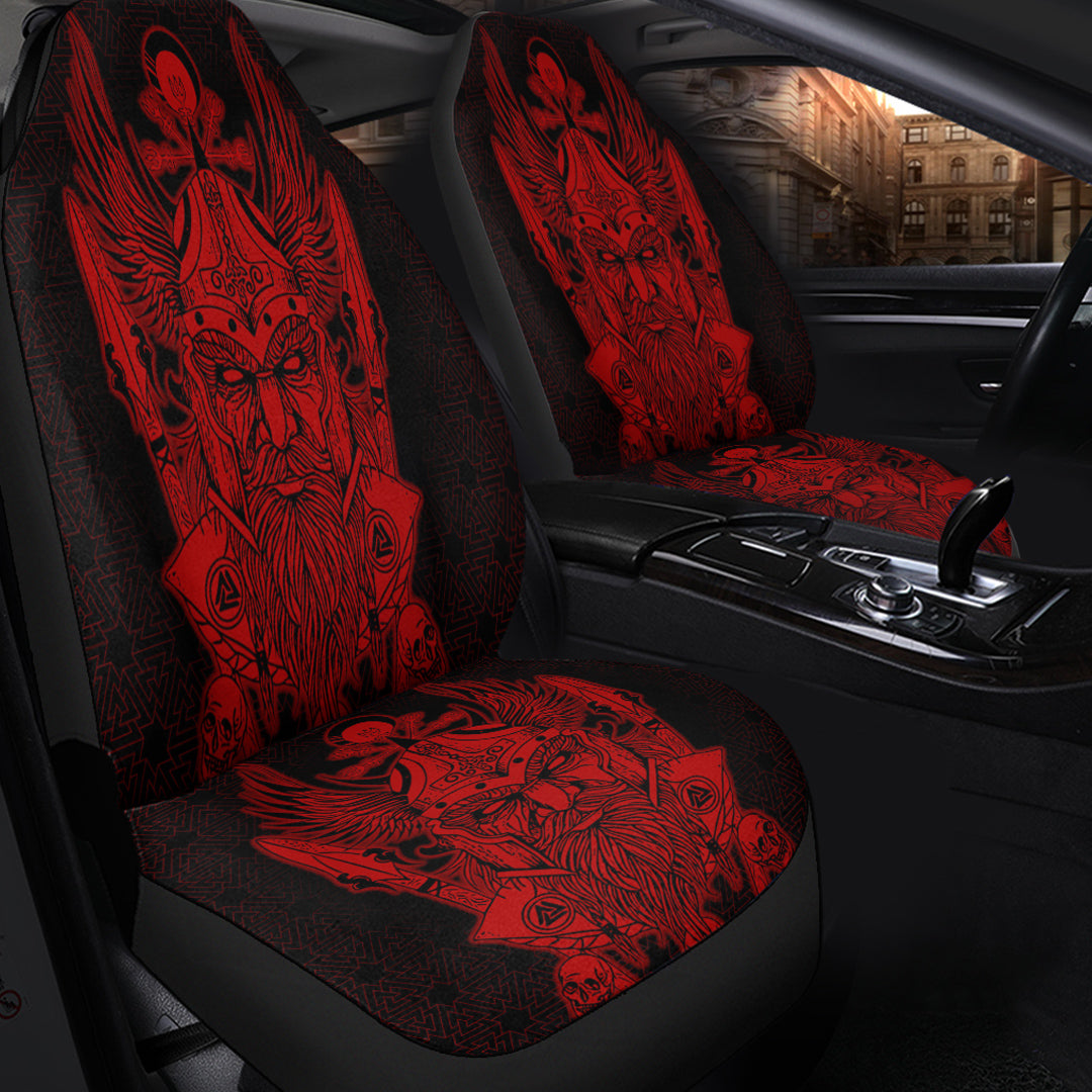 Viking Car Seat Cover Odin And Raven Red Ver02