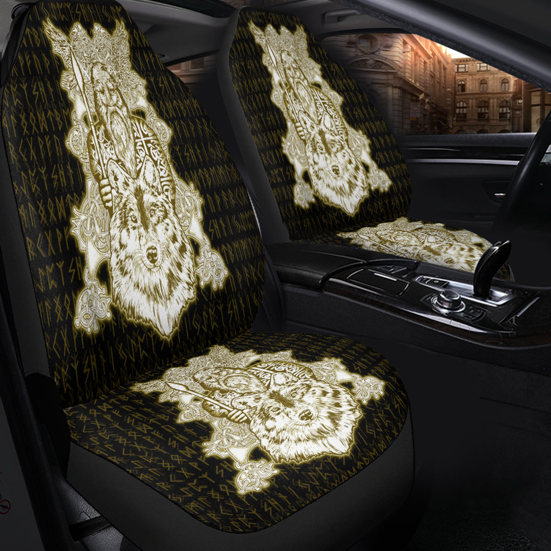 Viking Car Seat Cover Odin Wolf Viking Set Gold