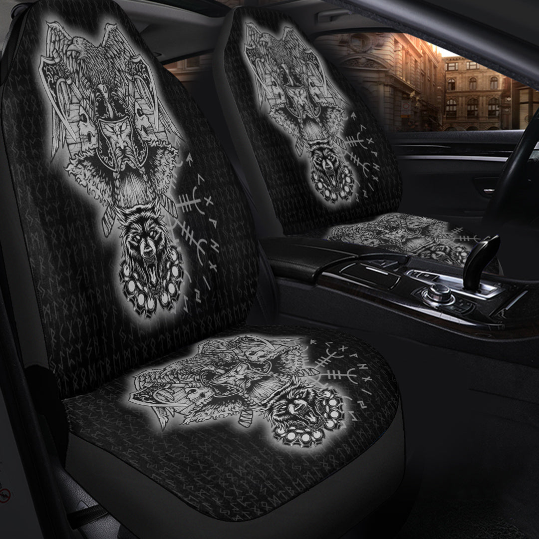 Viking Car Seat Cover Odin And Raven Wolf