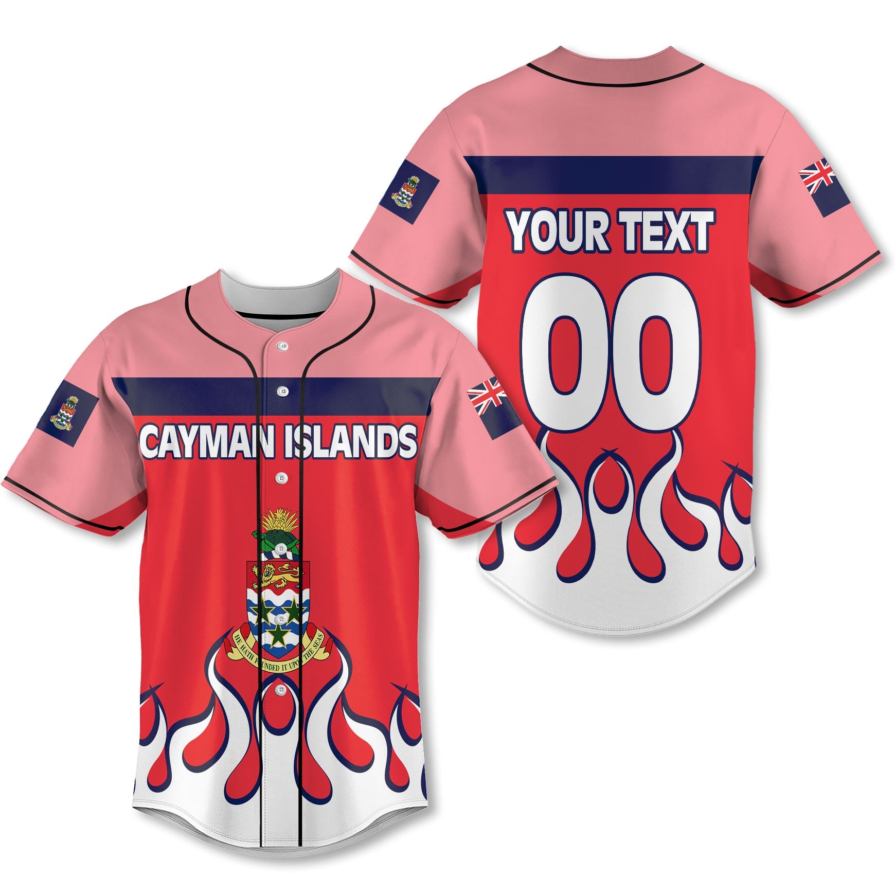 Cayman Islands Baseball Jersey Flag & Coat Of Arms Fire Hockey Style