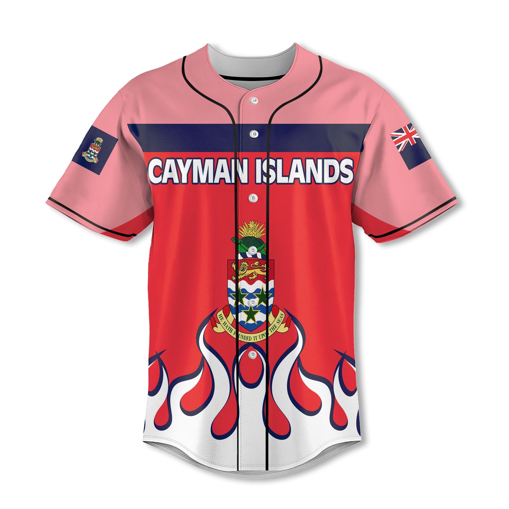 Cayman Islands Baseball Jersey Flag & Coat Of Arms Fire Hockey Style