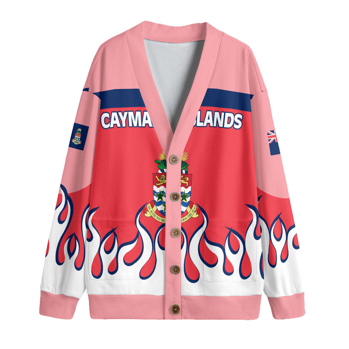 Cayman Islands Fleece Cardigan Flag & Coat Of Arms Fire Hockey Style