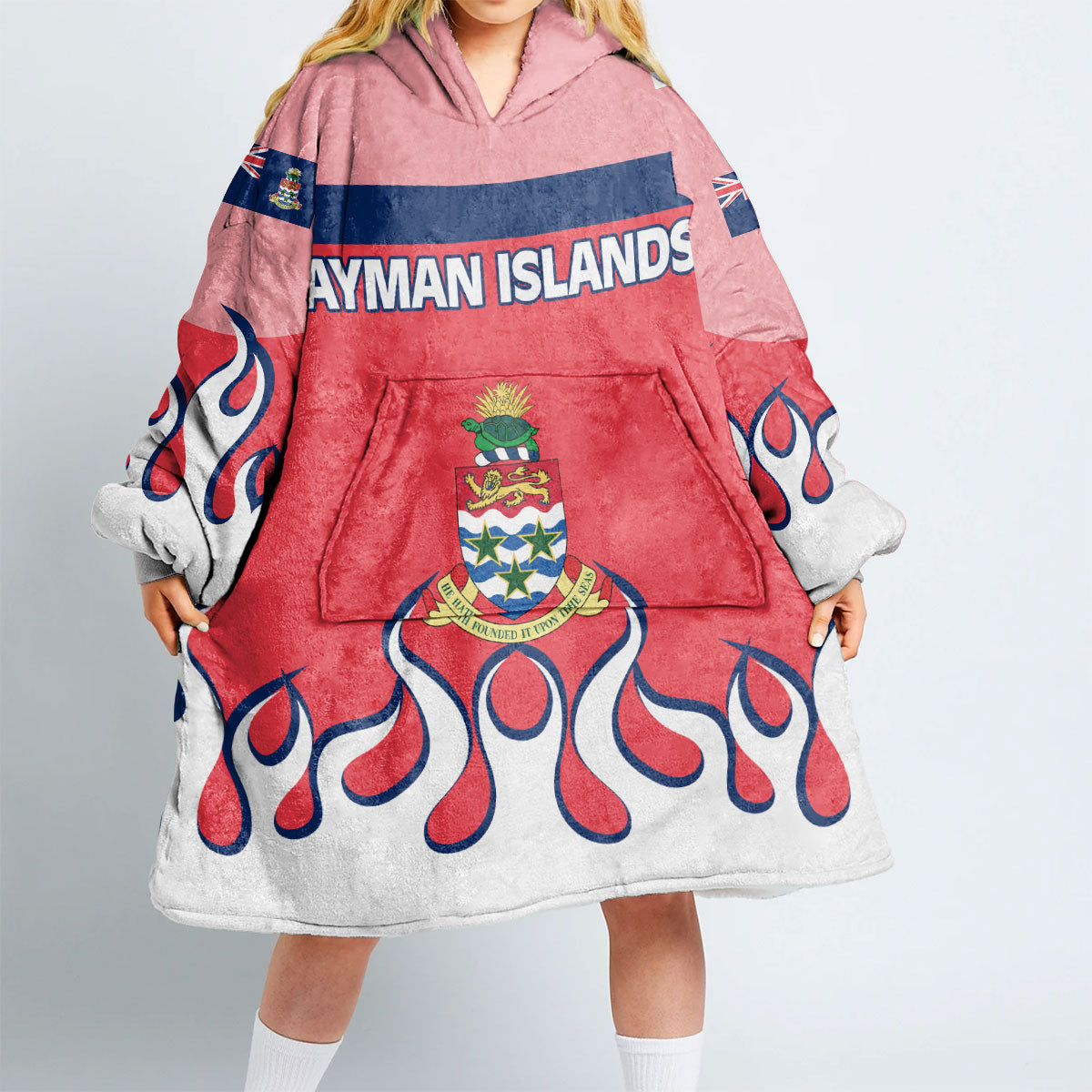 Cayman Islands Snug Hoodie Flag & Coat Of Arms Fire Hockey Style