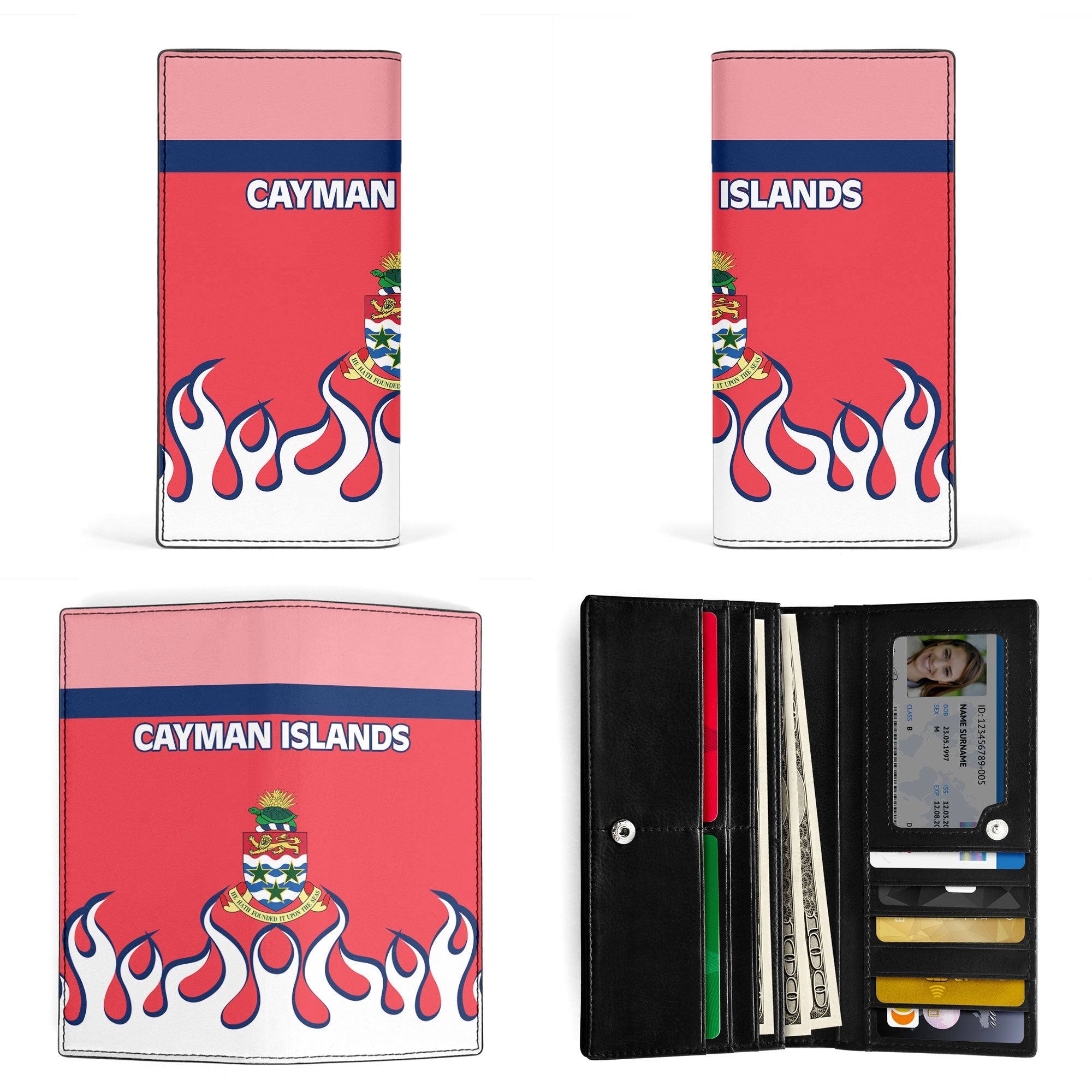 Cayman Islands Leather Wallet Flag & Coat Of Arms Fire Hockey Style