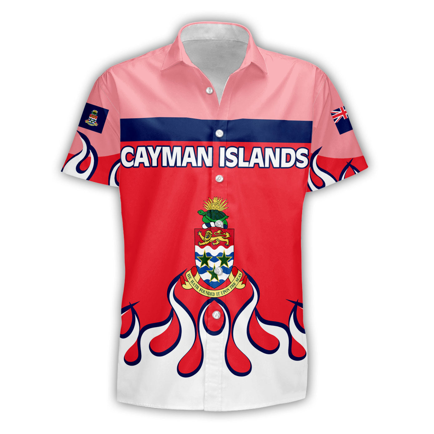 Cayman Islands Short Sleeve Shirt Flag & Coat Of Arms Fire Hockey Style