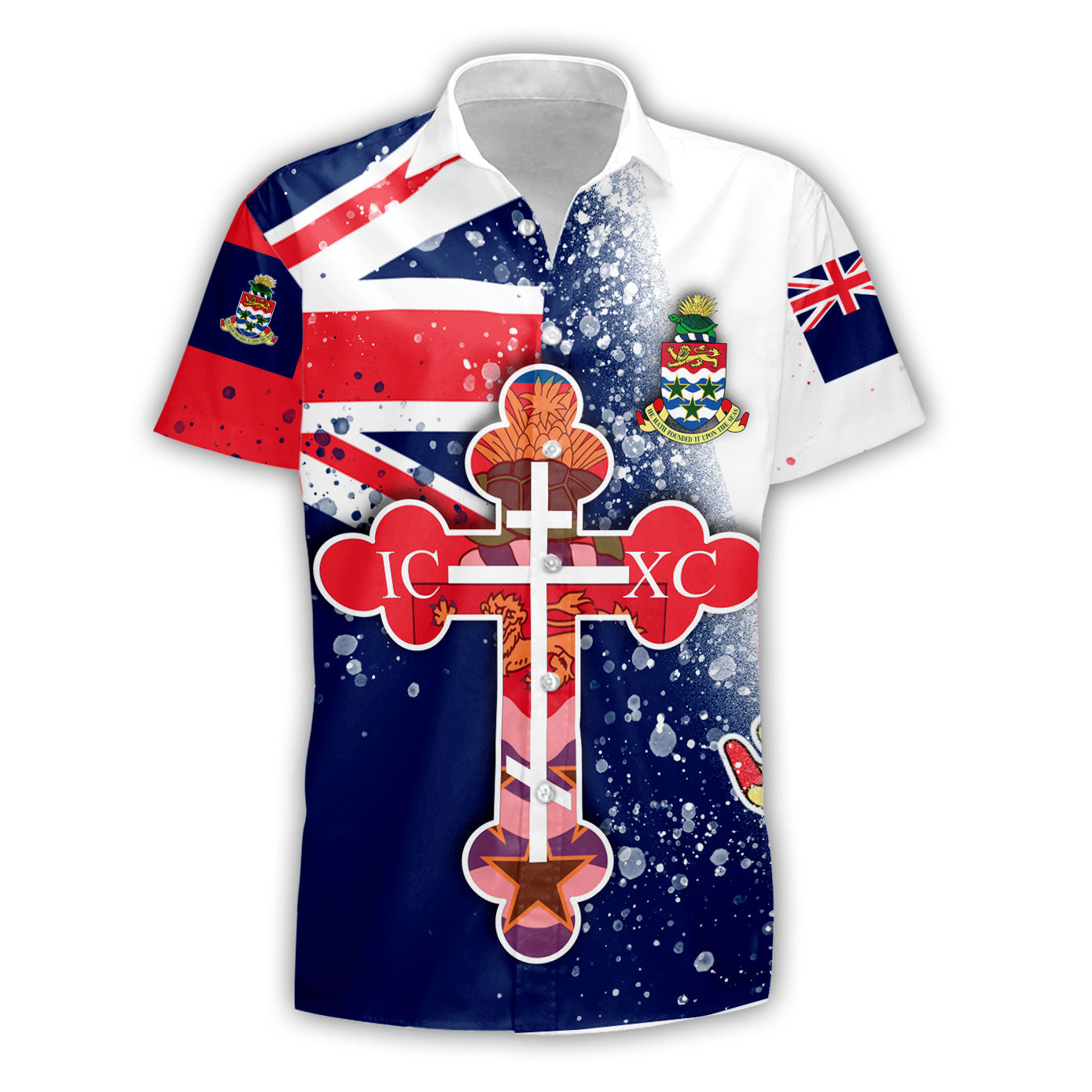 Cayman Islands Short Sleeve Shirt Flag & Coat Of Arms Orthodox Style