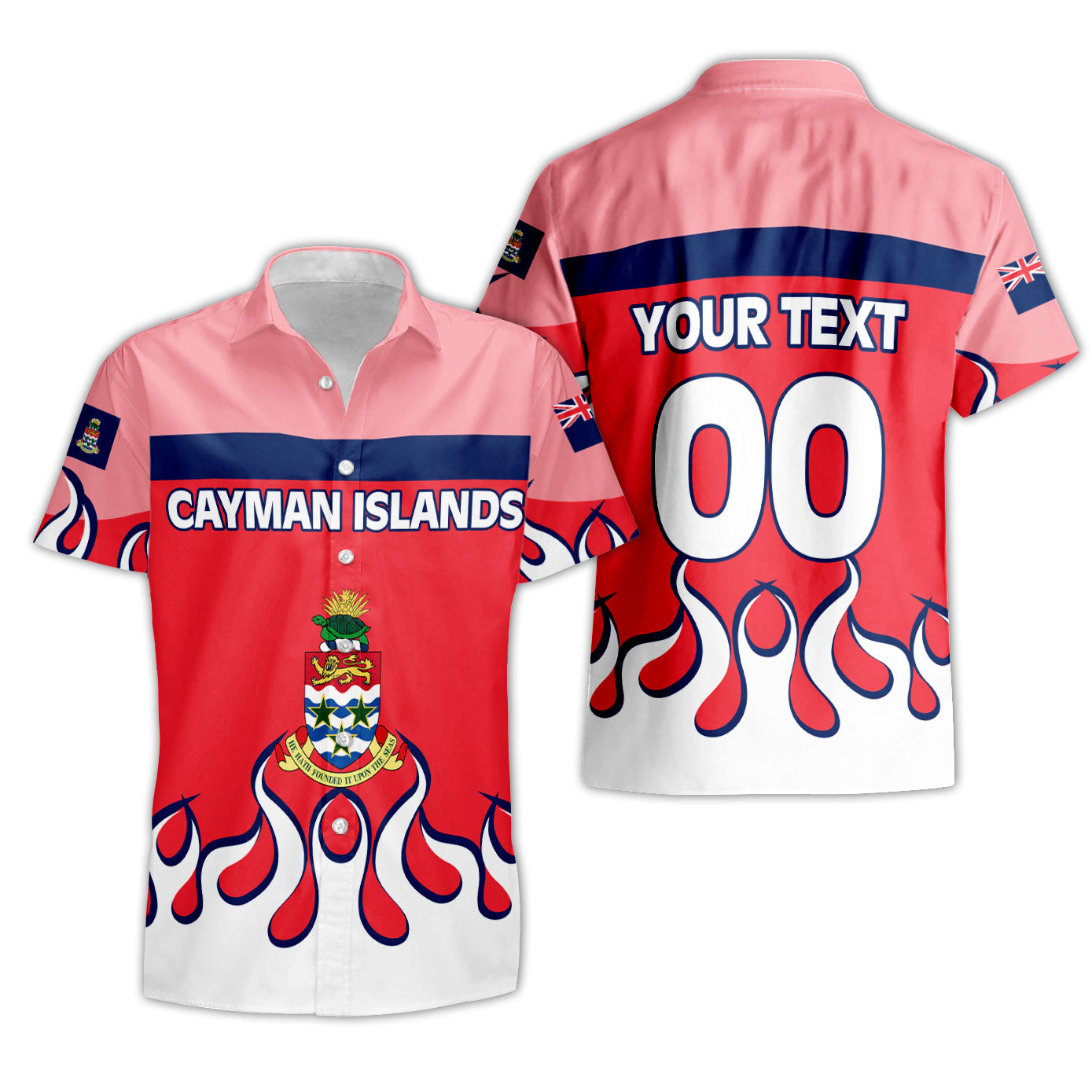 Cayman Islands Short Sleeve Shirt Flag & Coat Of Arms Fire Hockey Style