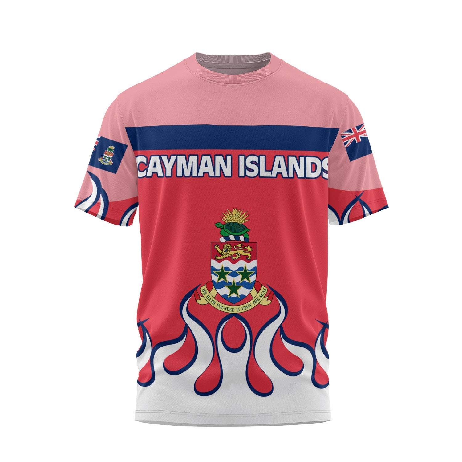 Cayman Islands T Shirt Flag & Coat Of Arms Fire Hockey Style