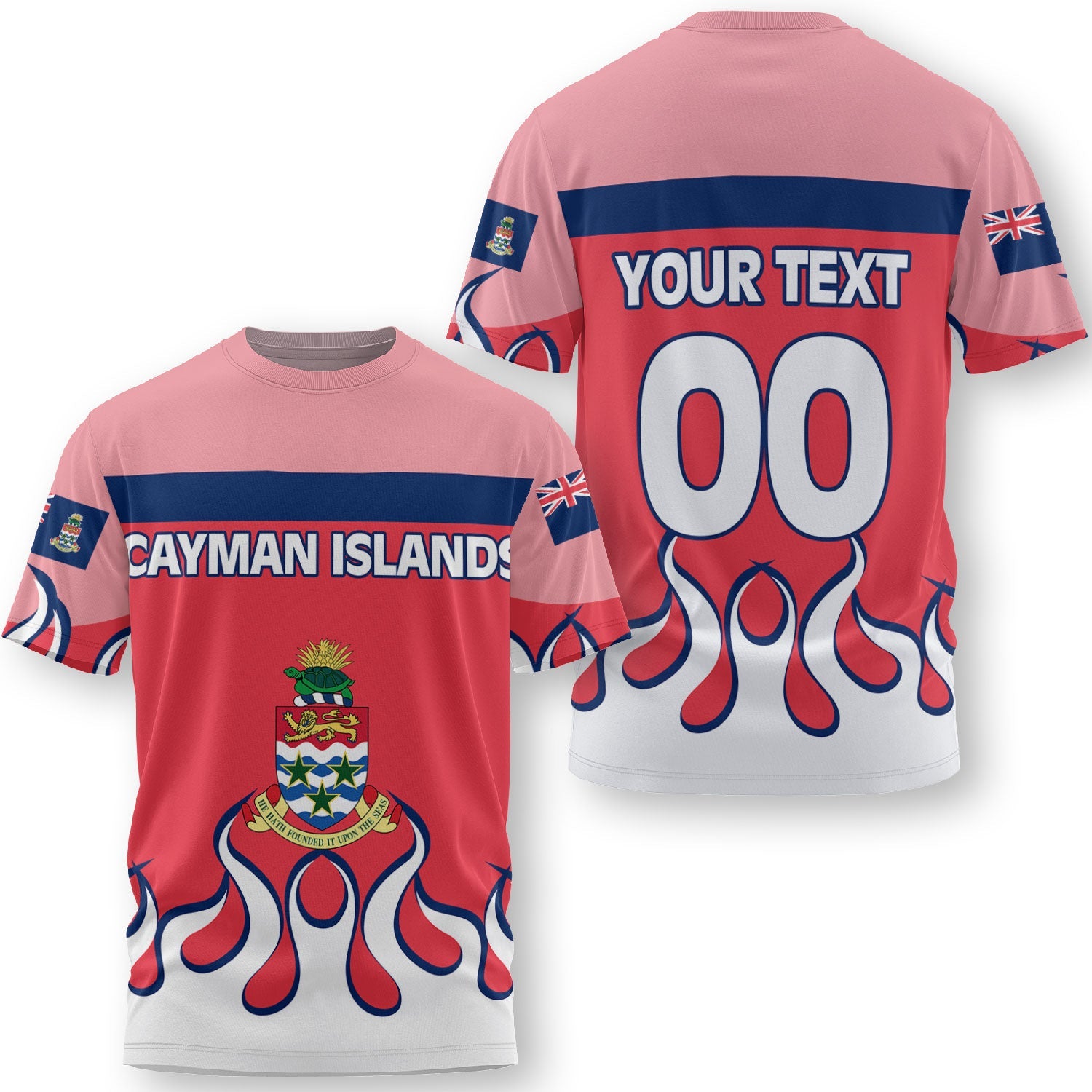 Cayman Islands T Shirt Flag & Coat Of Arms Fire Hockey Style