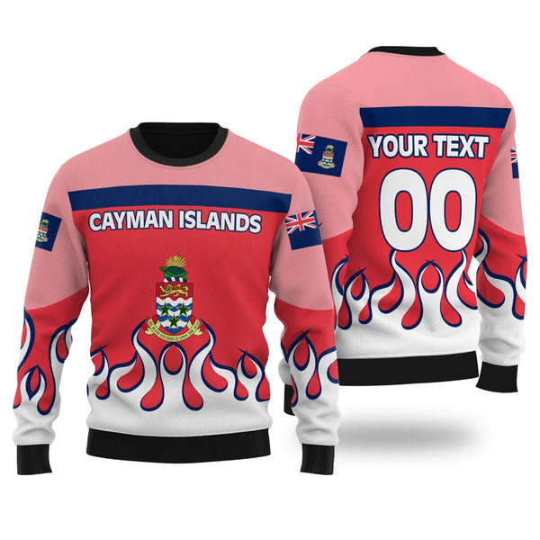 Cayman Islands Ugly Sweater Flag & Coat Of Arms Fire Hockey Style