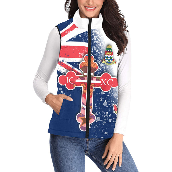 Cayman Islands Women Padded Jacket Vest Flag & Coat Of Arms Orthodox Style