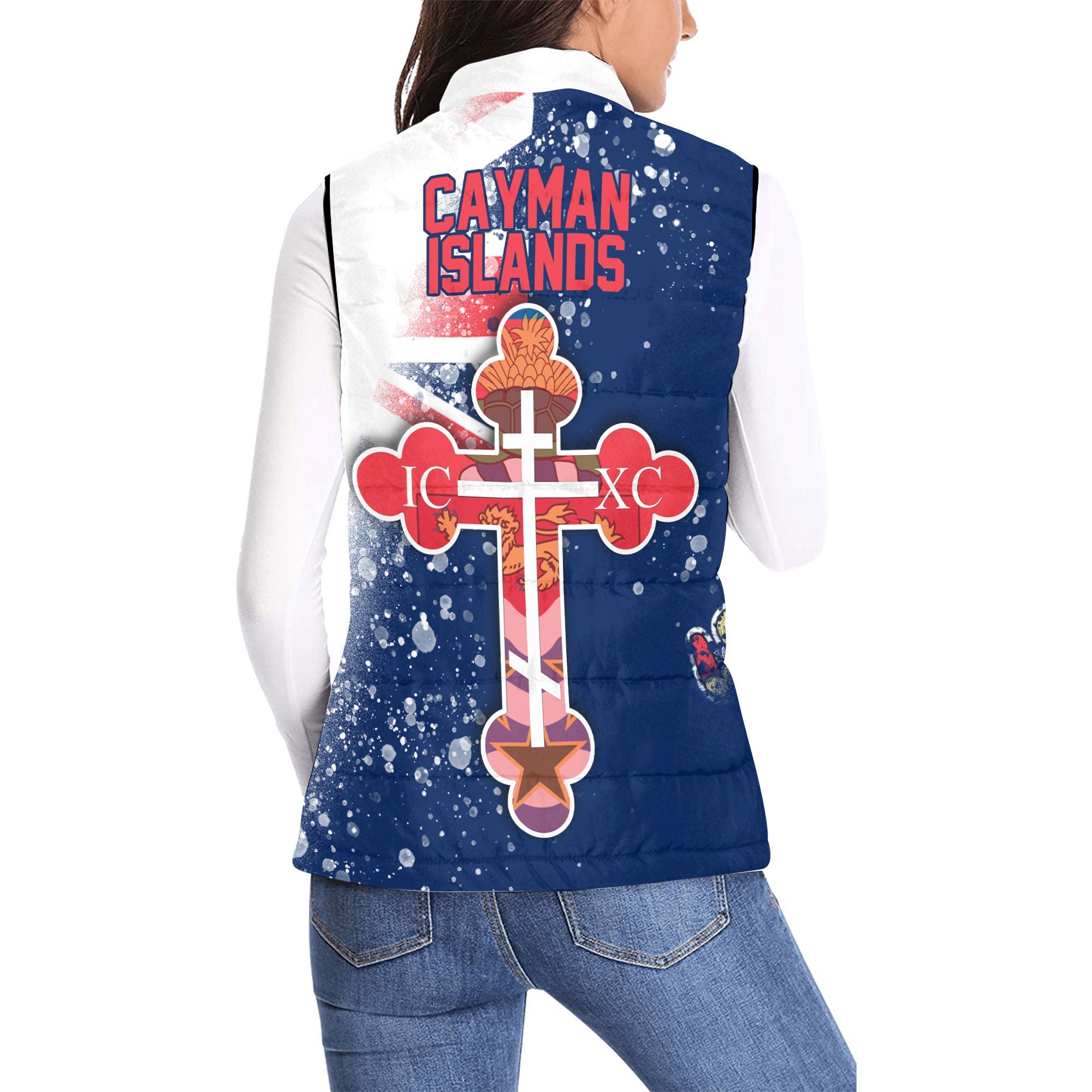 Cayman Islands Women Padded Jacket Vest Flag & Coat Of Arms Orthodox Style