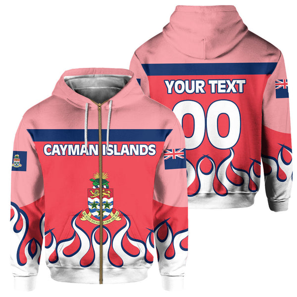 Cayman Islands Zip Hoodie Flag & Coat Of Arms Fire Hockey Style