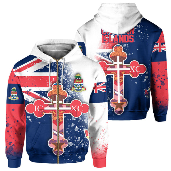 Cayman Islands Zip Hoodie Flag & Coat Of Arms Orthodox Style