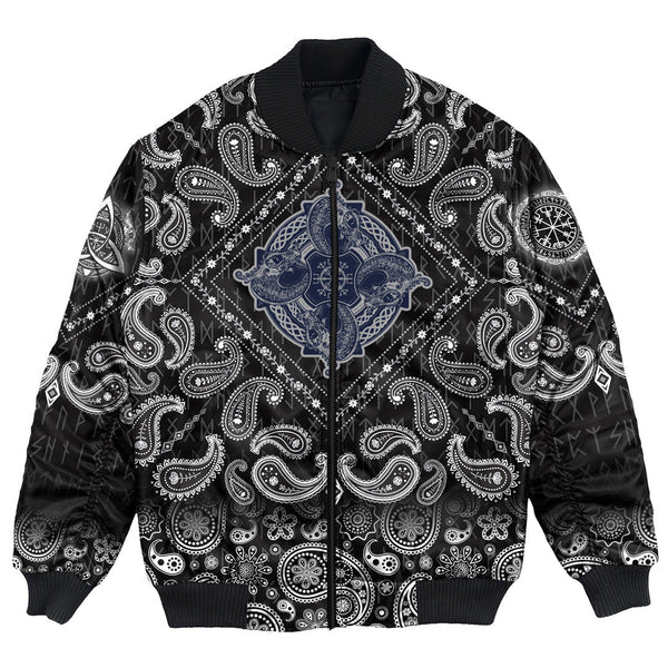 Viking Bomber Jacket Celtic Dragons Symbol Of The Viking Tattoo with Bandana Paisley Style