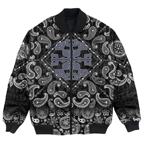 Viking Bomber Jacket Celtic Helm Of Awe Aegishjalmur with Bandana Paisley Style