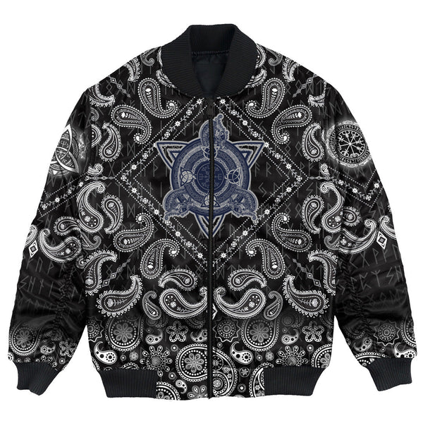 Viking Bomber Jacket Celtic Knot Tattoo Art And Helm Of Awe with Bandana Paisley Style