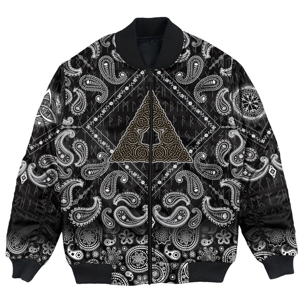 Viking Bomber Jacket Celtic Knot Triangle with Bandana Paisley Style