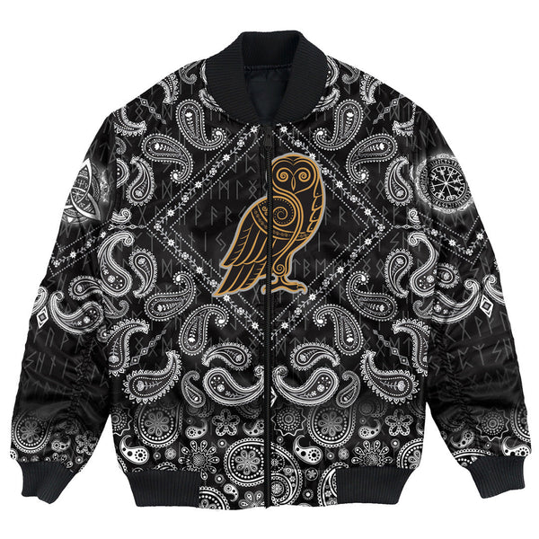 Viking Bomber Jacket Celtic Owl with Bandana Paisley Style