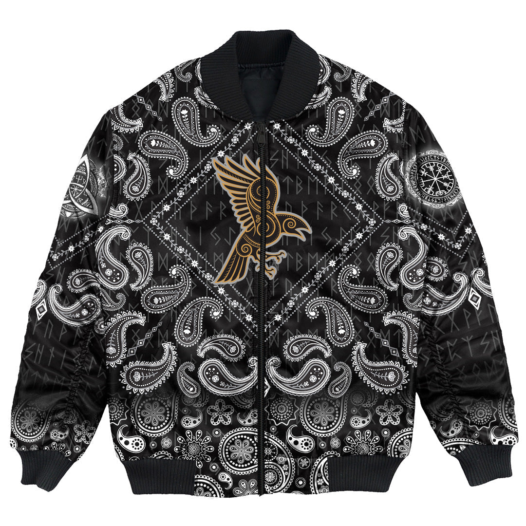 Viking Bomber Jacket Celtic Raven with Bandana Paisley Style