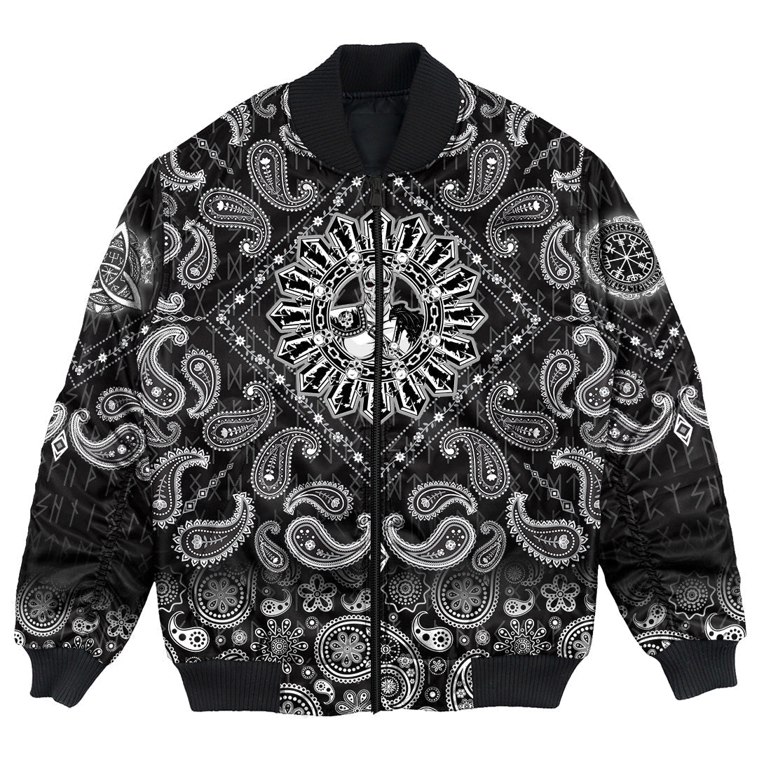 Viking Bomber Jacket Celtic Skull Warrior Dead Hero with Bandana Paisley Style