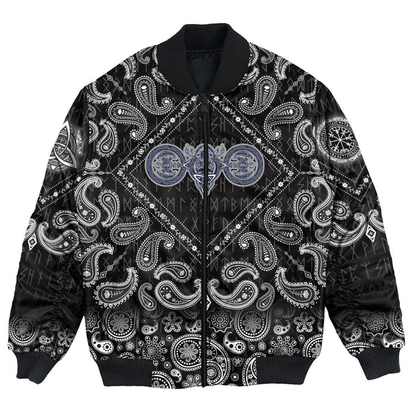 Viking Bomber Jacket Celtic Style North Warrior Head with Bandana Paisley Style