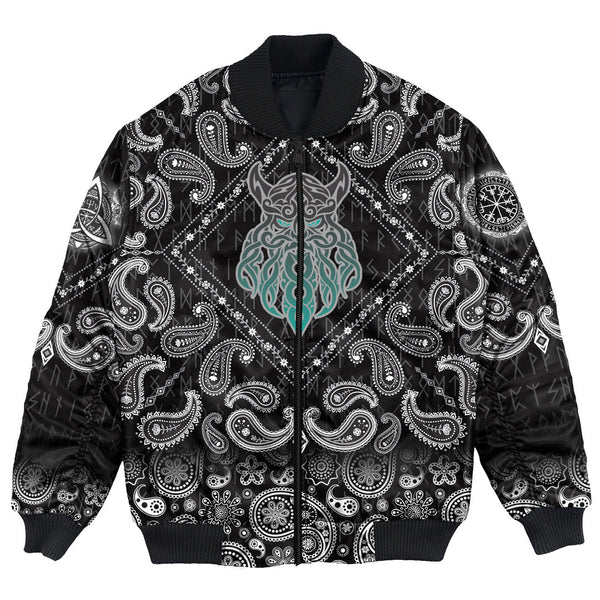 Viking Bomber Jacket Celtic Tangle Face with Bandana Paisley Style