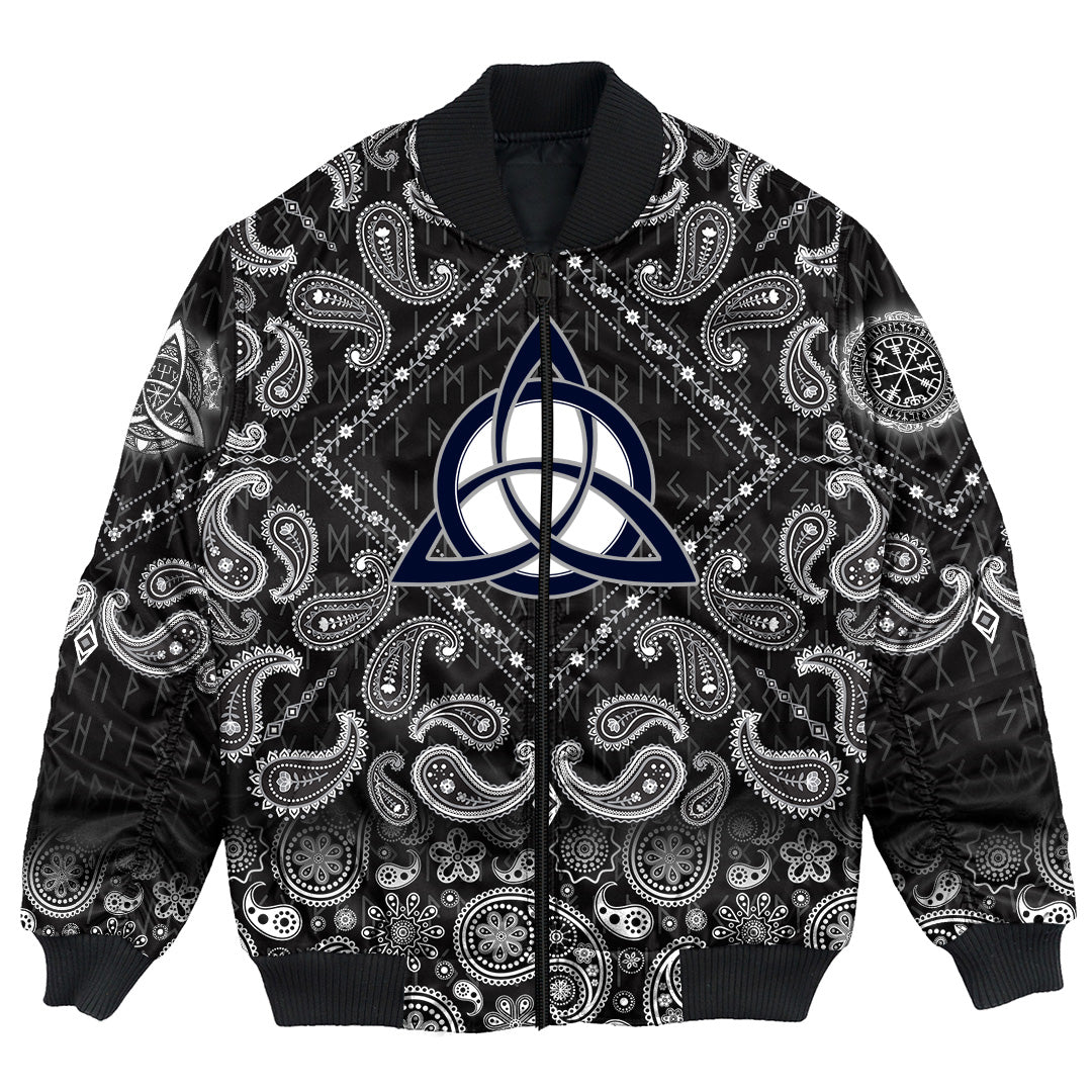 Viking Bomber Jacket Celtic Trinity Knot with Bandana Paisley Style